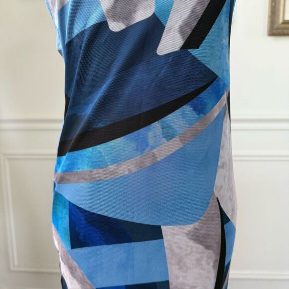 Pretty Little Thing Mesh Bodycon Midi Tube Dress Blue Abstract 4 - Picture 3 of 16